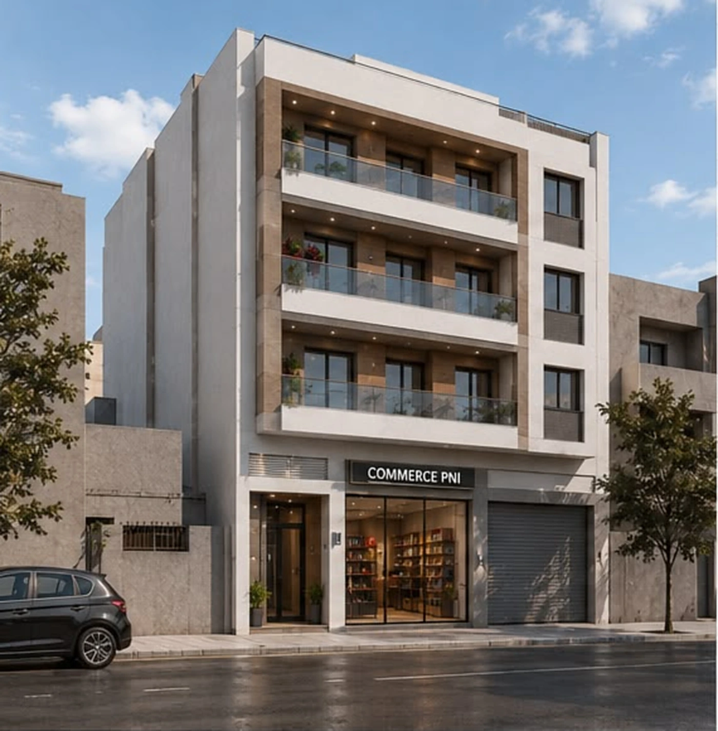 Façade de la Résidence El Menzeh — R+3 avec commerce au RDC
